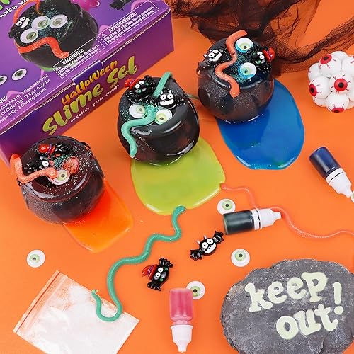 Miniatura 6 de Kit de slime de Halloween, regalos de fiesta de slime de Halloween, suministros de kit de fabricación de limo, juguetes sensoriales para aliviar el