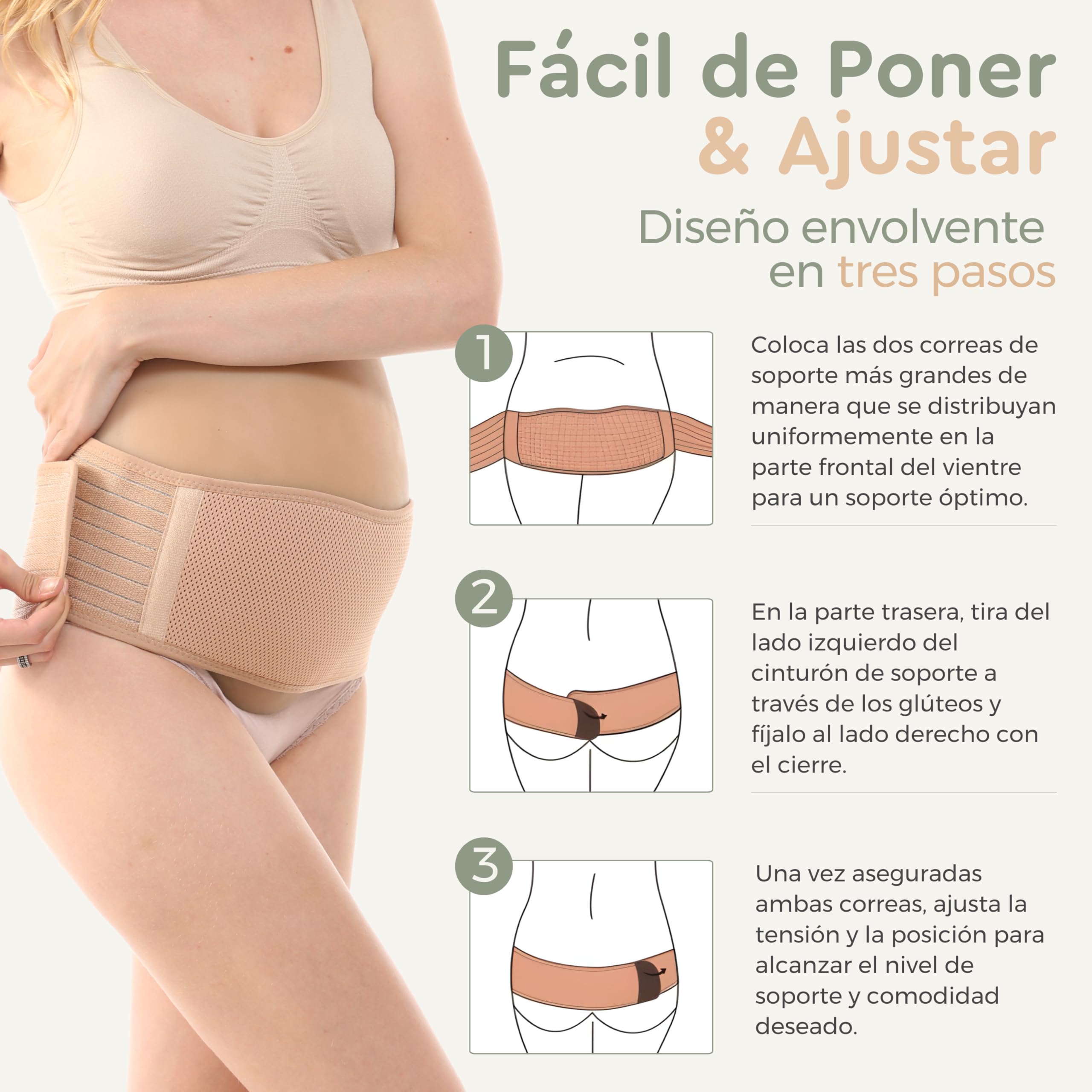 BellyNest – Banda de Maternidad para el Embarazo | Faja para Embarazadas con Soporte Abdominal y Sujeción Pélvica – Alivio del Dolor Lumbar, Ajustable y Transpirable (Beige, Talla Única)