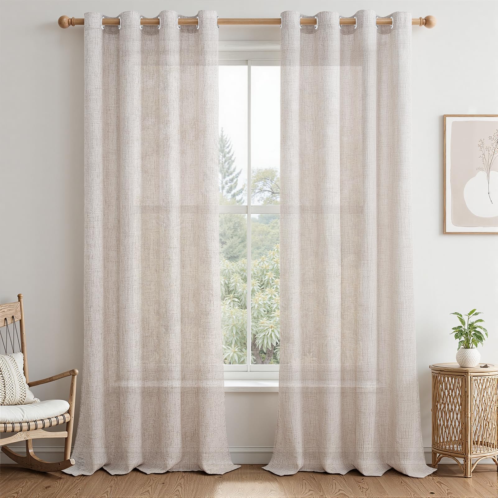 MRTREES Extra Lange Wohnzimmer Vorhänge Leinen und Gardinen 2er Set, 260 cm Lang, 140 cm Breit, Vorhang Landhausstil Leinenoptik Stores Gardinen mit Ösen Vorhang Lichtdurchlässig