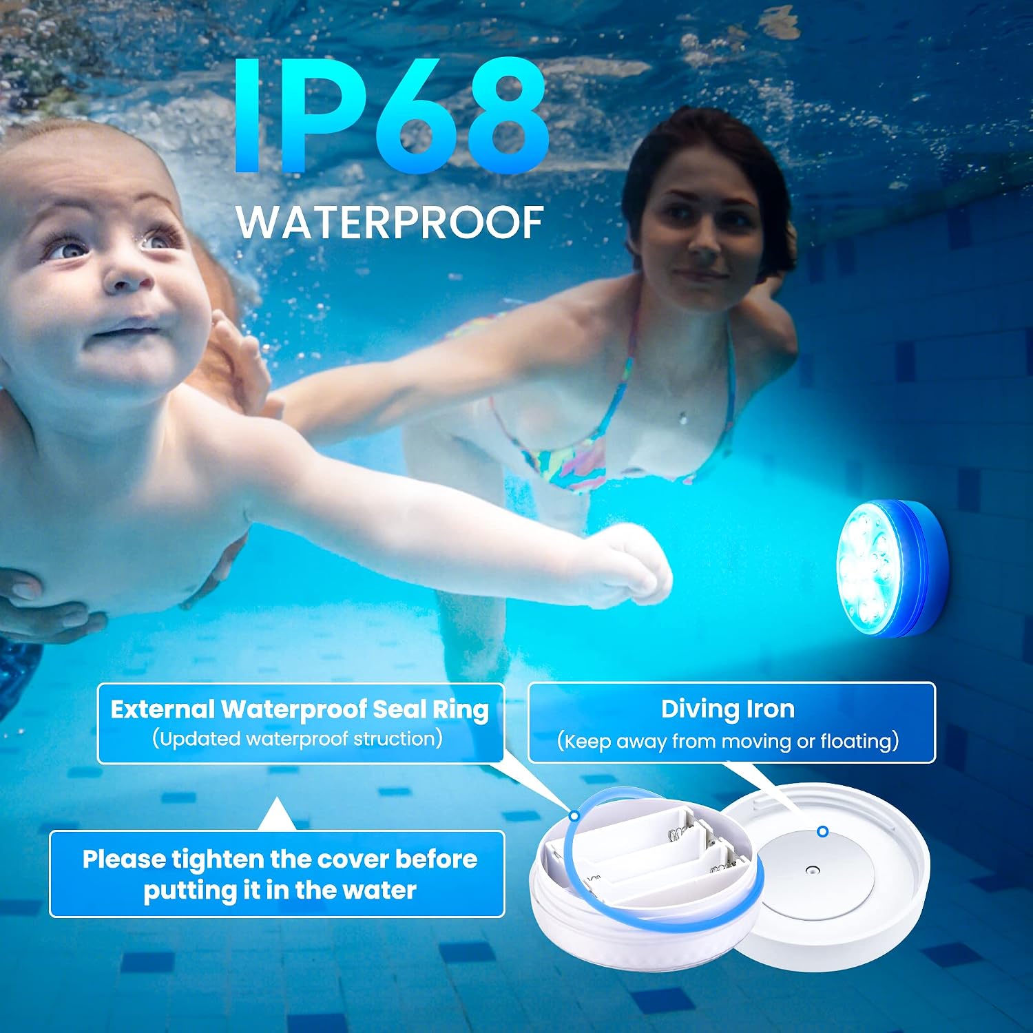 Submersible Pool Lights, RGB Color Changing LED Pool Lights with Remote, Suction Cups, IP68 Waterproof Battery Operated Above Ground Pool Lights for Swimming Pool, Pond, Fountain (4 Pack)
