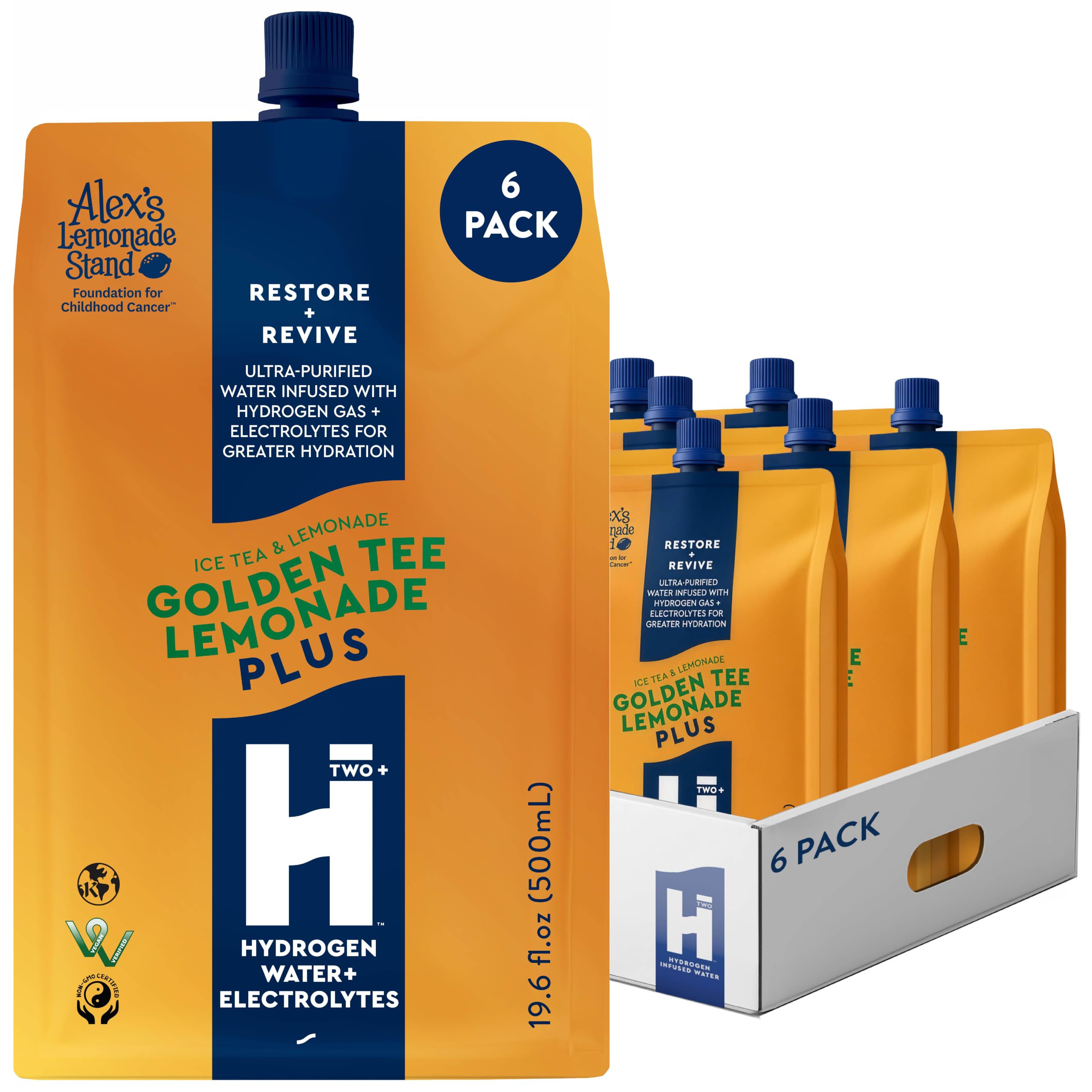 HTWO Plus Electrolyte Hydrogen Water, Golden Tee Lemonade, 16.9oz 6-Pack