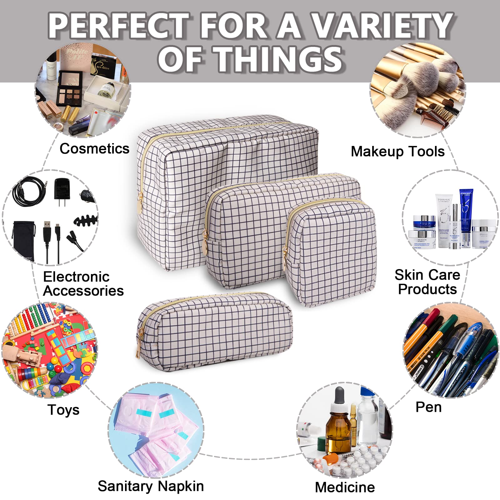 Kleines Federmäppchen, Make-up-Tasche für Geldbörse, niedliches Federmäppchen, kariert, Make-up-Pinsel-Tasche mit Reißverschluss, kleine Stifttasche für Büro, Schule (schlank kariert)