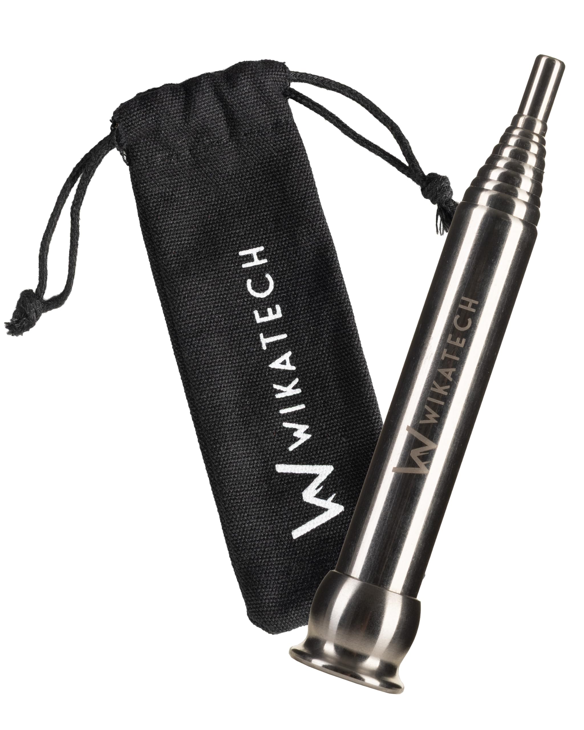 WIKA Teleskop Blasrohr mit Baumwollbeutel - Feuerblasrohr mit Mundstück - 100% Edelstahl-Blasrohr für Lagerfeuer und Grill - Outdoor Survival Gadget (100% Edelstahl + Länge 11cm bis 61cm)