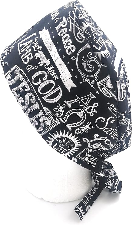 Scrub Hat Jesus Christian Religious Cotton Fabric Cap Do-Rag Skull Black