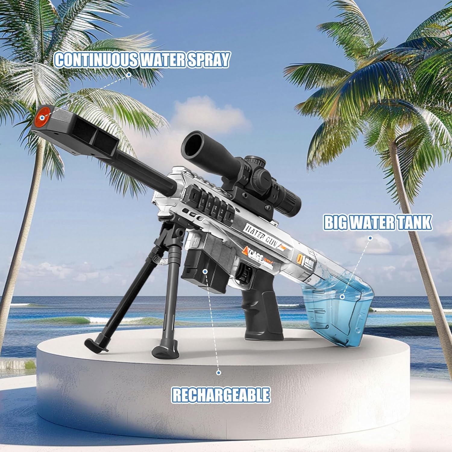 Electric Water Blaster Toy with LED Light, Continuous Spray Outdoor Water Toy for Kids & Adults, Long Range Rechargeable Water Blaster, 210ml Tank, Summer Backyard Pool Beach Play