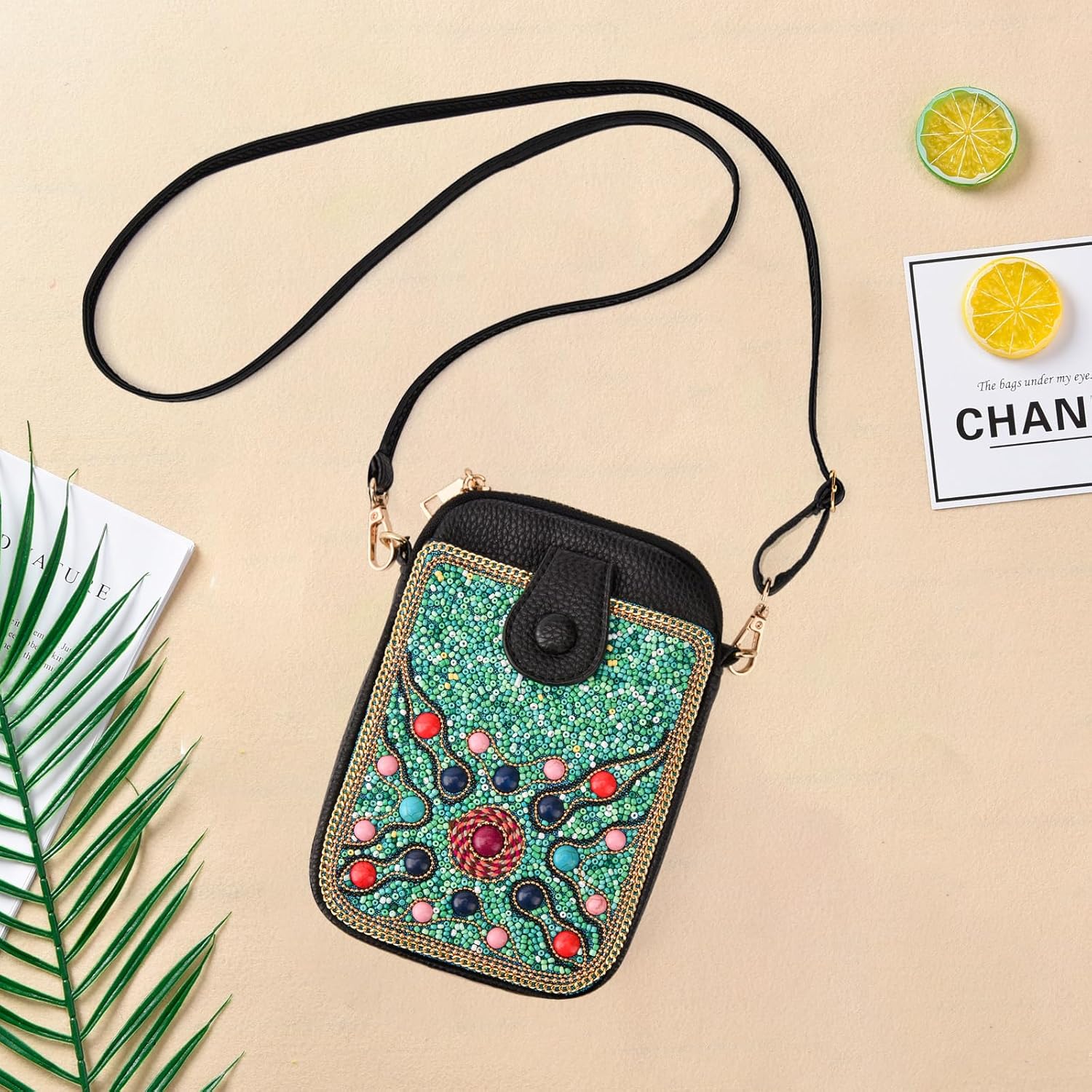 Women's Small Crossbody Cell Phone Bag, Boho Colorful Beaded Purse Wallet with Handmade Cute Patterns - Image 3