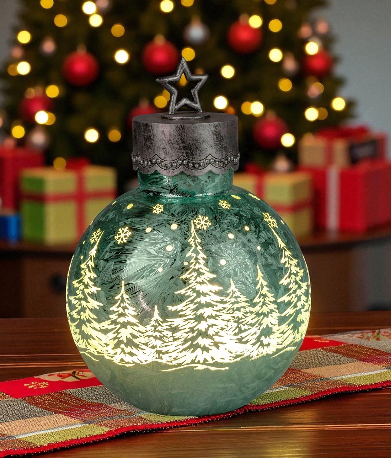 formano LED Deko-Kugel Frosty Mint 30 cm Farb-Glaskugel Ice-Optik Timer 6h /18h beleuchtet - inkl. Batteriebetrieben - Herbst Winter Weihnachtsdeko für Tisch Regal Fensterbank