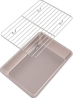 CHEFMADE Plaque à Pâtisserie avec Grille, 35x25x6cm, Acier au Charbon Lourde Antiadhésif, Convient au Dessertet au Barbecue, Champagne Gold