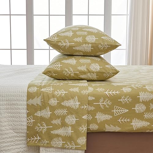 Miniatura 3 de Juego de sábanas de franela de 4 piezas, 100% algodón turco, tamaño Queen, Winter Lodge  Sábanas y fundas de almohada de algodón estampado  Sábanas