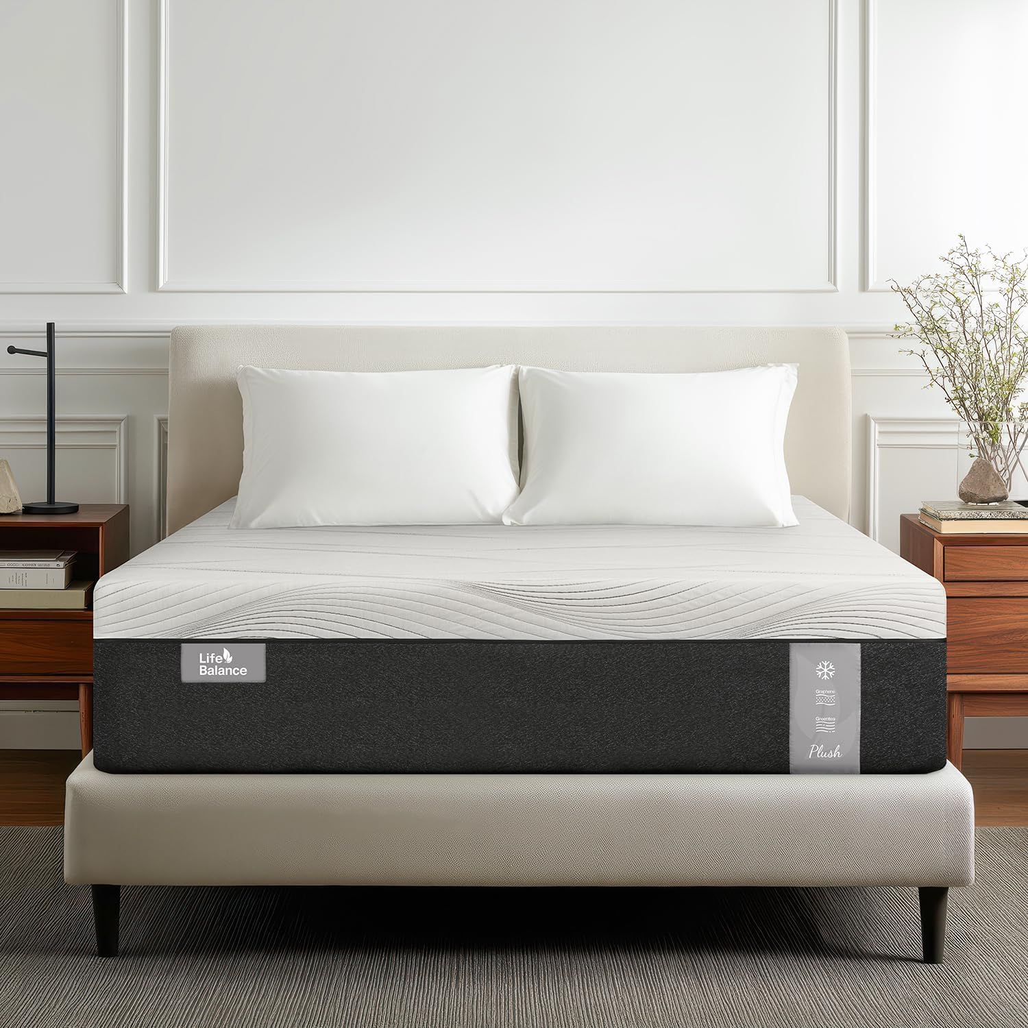 Queen Mattress,14 Inch Gel Memory Foam Mattress Made in USA,Graphene & Green Tea Particles Infused,Plush Euro Top,Motion Isolation,Pressure Relief,Fiberglass Free,CertiPUR-US Certified Foam