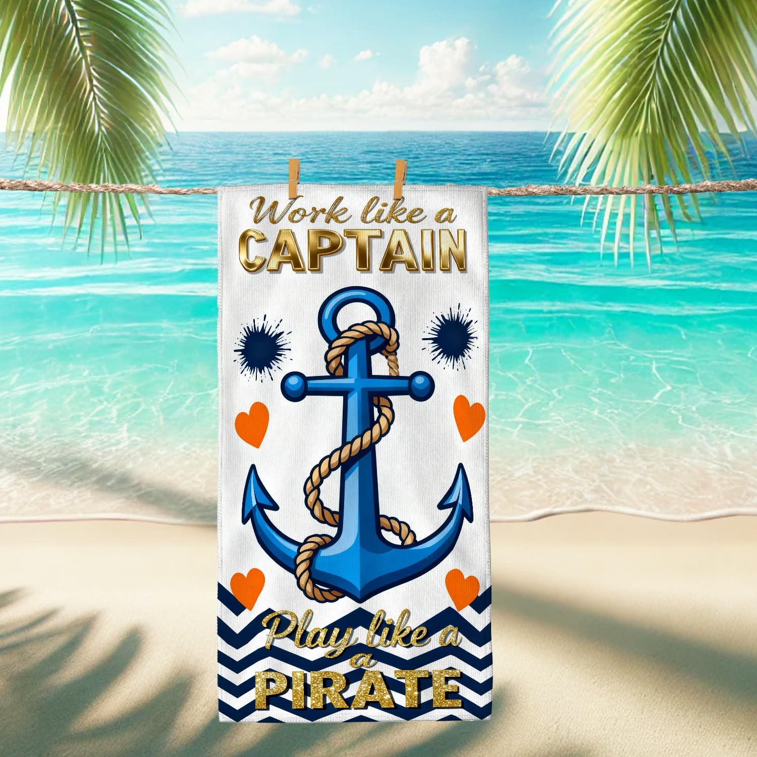 Nautical Anchors Beach Towel Blue Marine Style, Quick Dry Absorbent Soft Sand Free Lightweight Blanket, Ideal for Vacation Picnic Camping Pool Outdoor Travel Essentials 31x62 Inch