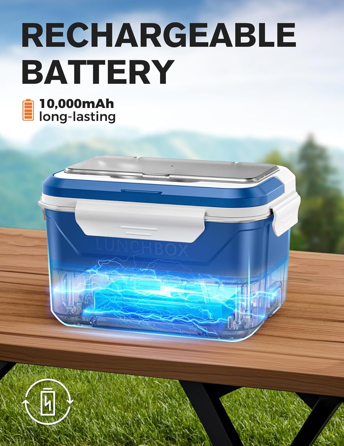 EAST OAK Cordless Electric Lunch Box for Adults, Heated Lunch Box Battery Powered with Automatic Heating, 5.5 Cups Portable Food Warmer with Removable Tray Divider - Image 2