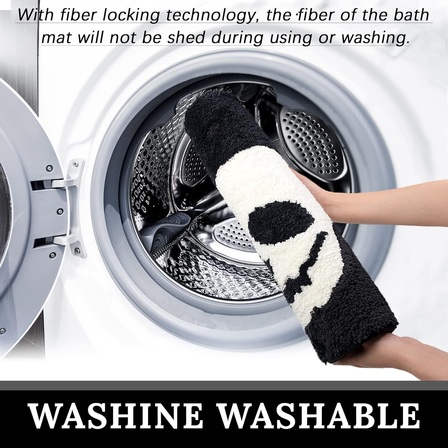 DEXDE Halloween Bathroom Rugs 20x32 Inches - Skull Non-Slip Scary Bath Mat, Microfiber Machine Washable Absorbent for Tub, Black and White