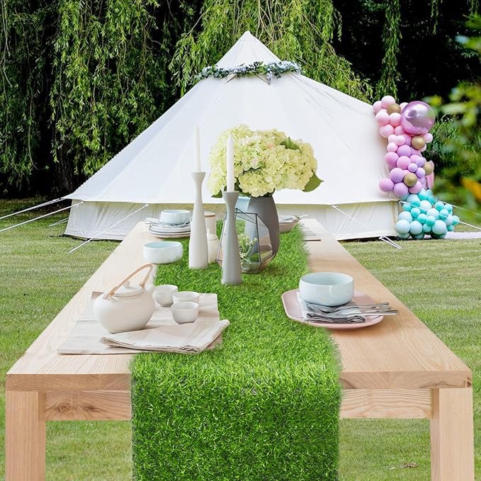 Hooqict Artificial Grass Table Runner 12 x 36 Inch Reusable