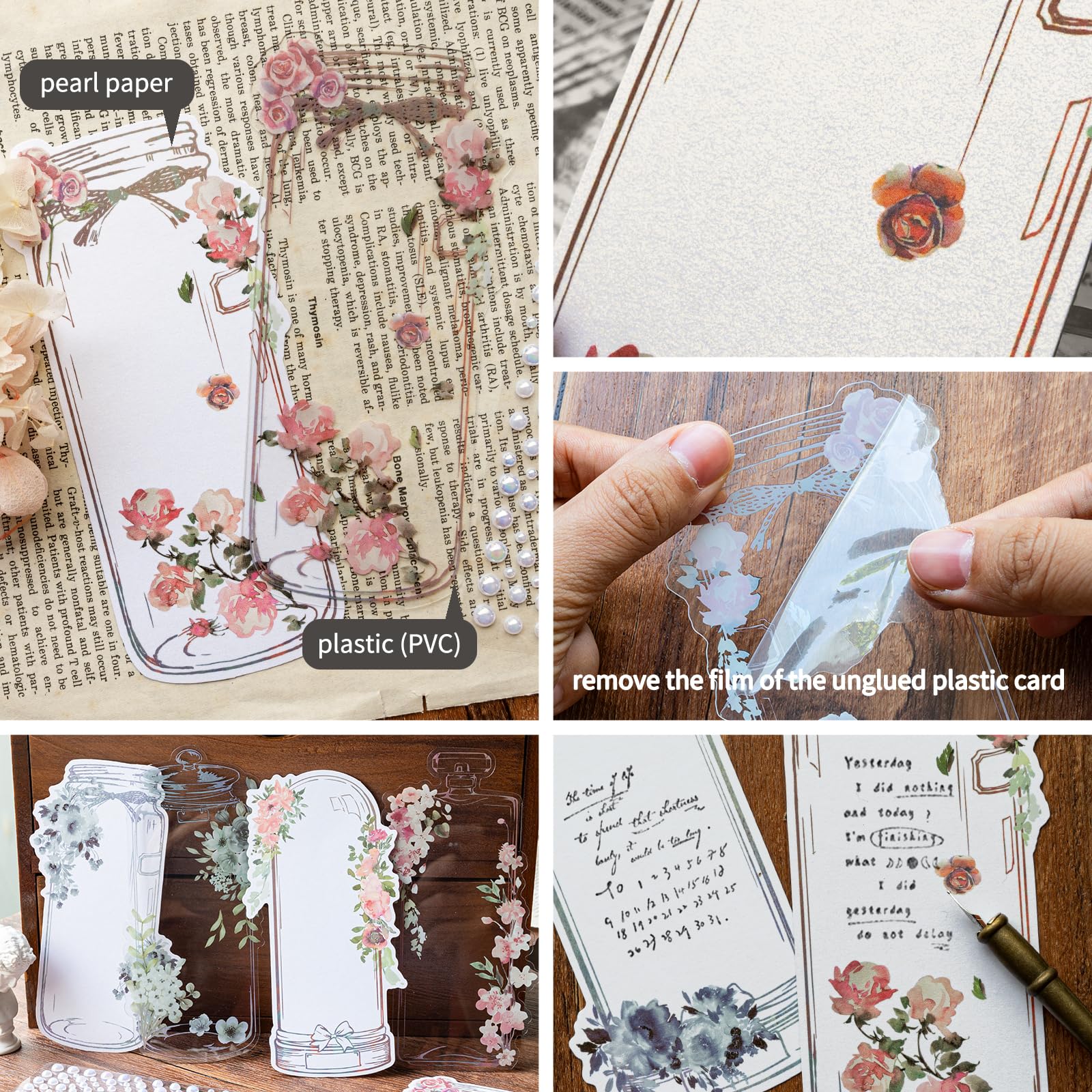 2 Packs Floral & Bottle Scrapbooking Cards - Watercolor Design, Plastic & Pearl Paper For Crafts