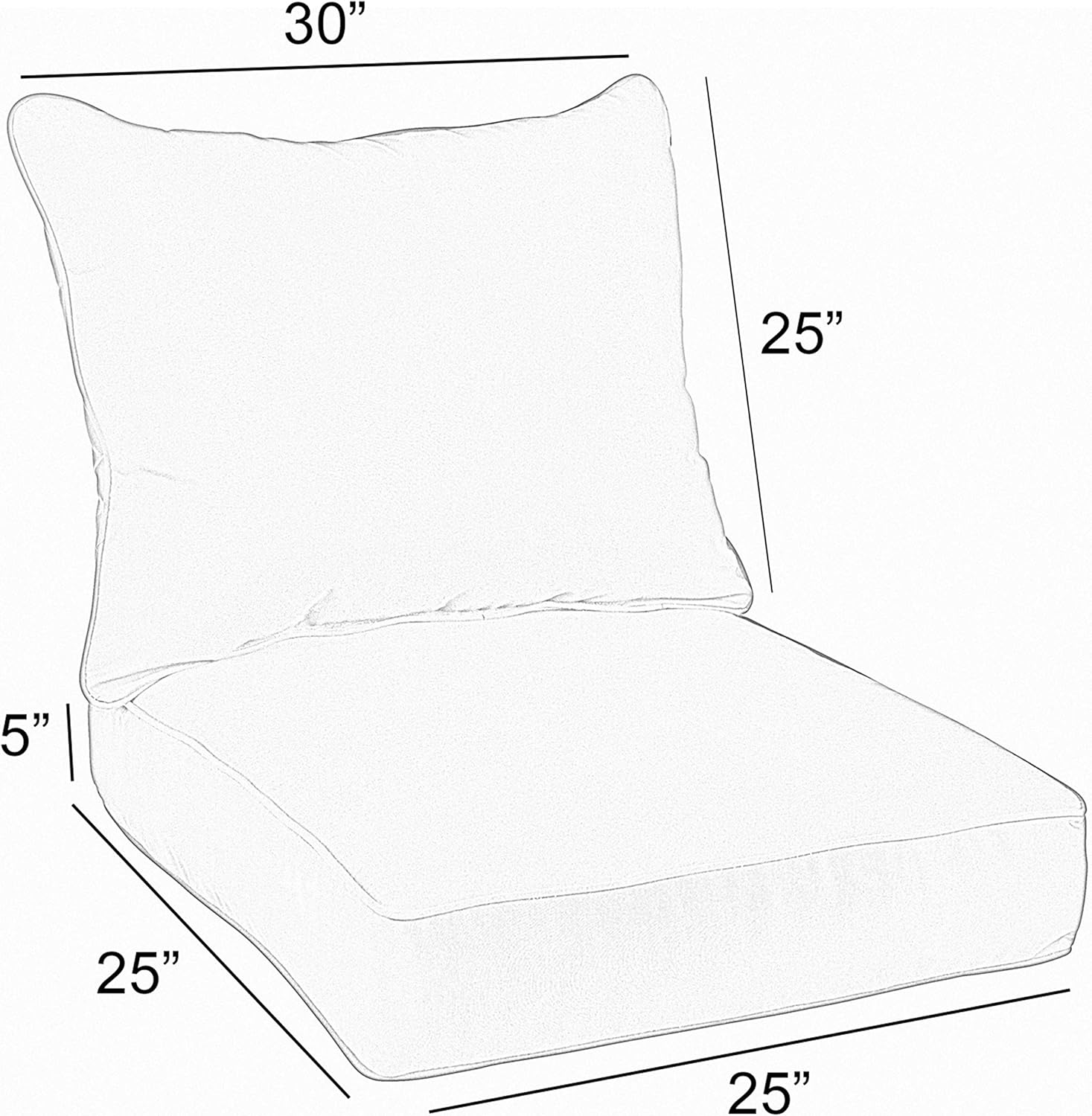 Sorra Home Indoor/Outdoor Deep Seating Corded Pillow and Cushion Set, 25" x 25" x 5", Multicolor