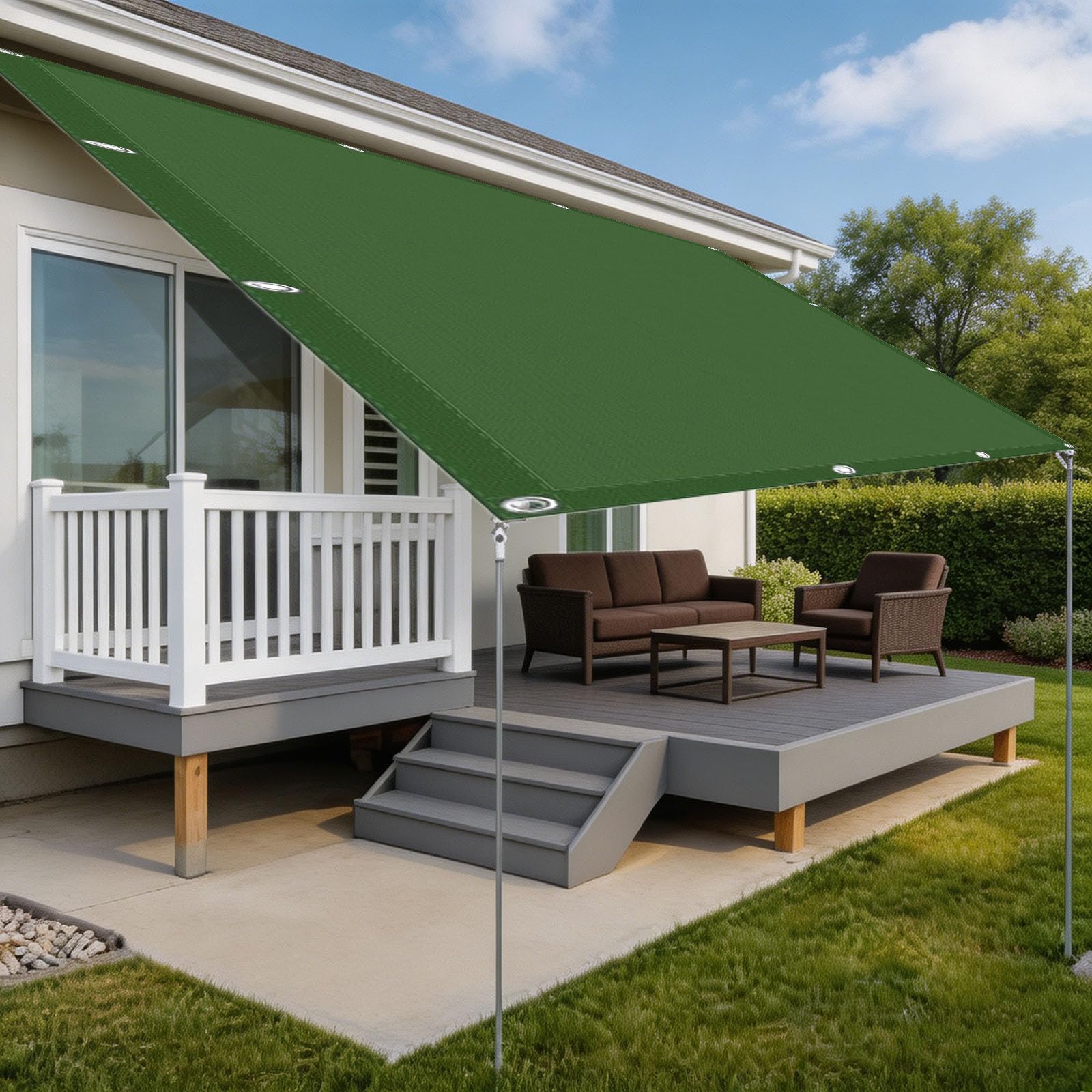 Tenda a Vela Impermeabile 120 x 600 cm Protezione Raggi UV 98% Impermeabile Poliestere Antistrappo Robusto e Stabile Tenda a Vela Rettangolare per Giardino, Verde Scuro