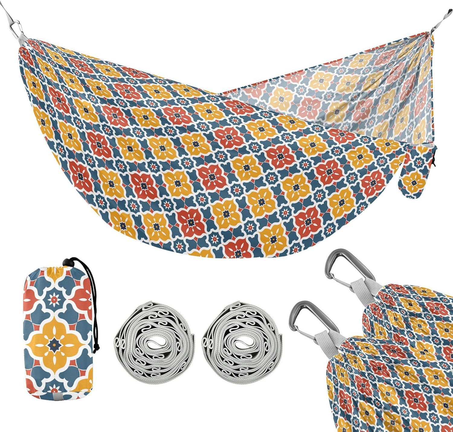 Moroccan Style Irregular Patterns Hammocks with Hanging Rope Fabric Hammock for Camping & Hiking Essential