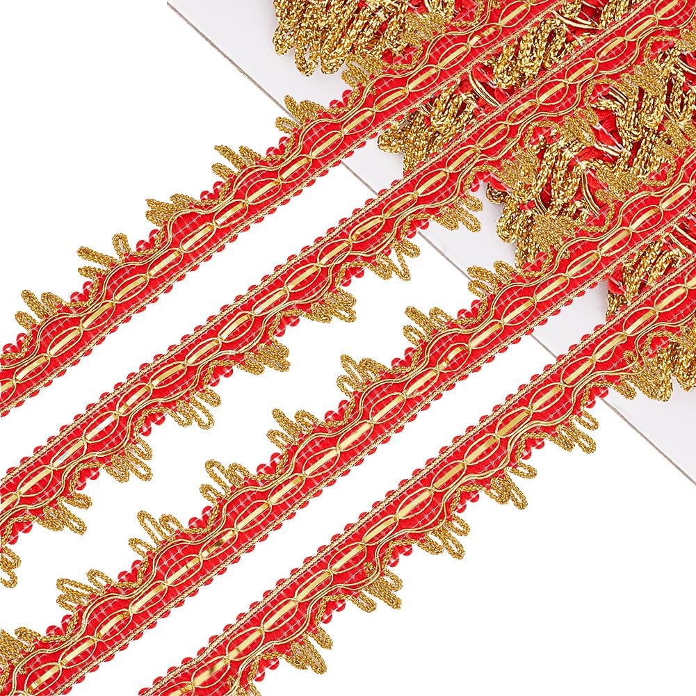18 Yards Black and Gold Woven Braid Ribbon Flower Metallic Lace Edging Trim Vintage Decorated Gimp Fringe Upholstery Trimming for Jewelry Making Sewing Crafts Dress Home Decor DIY Supply