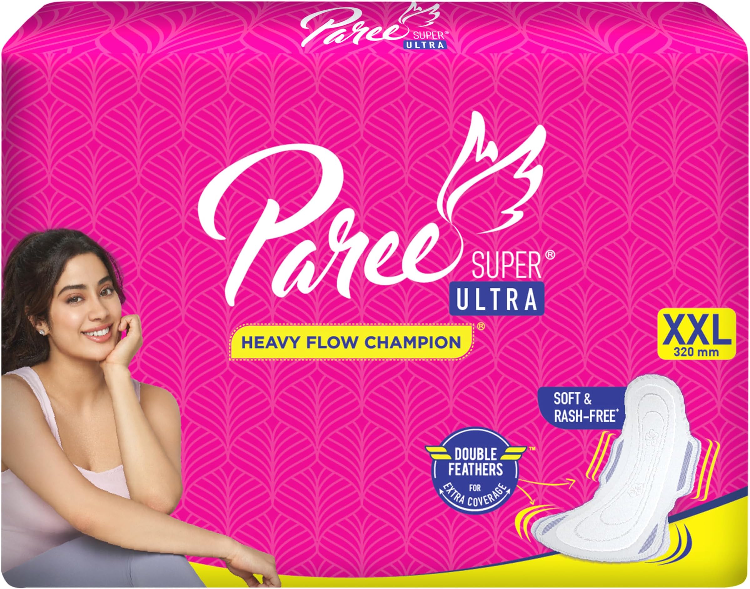 PareeSuper Ultra Soft Feel Double Feathers Sanitary Pads for Women (Trifold)|XXL-60 Pads (Combo of 10)|Quick Absorbtion|Disposable Covers|Wide Coverage