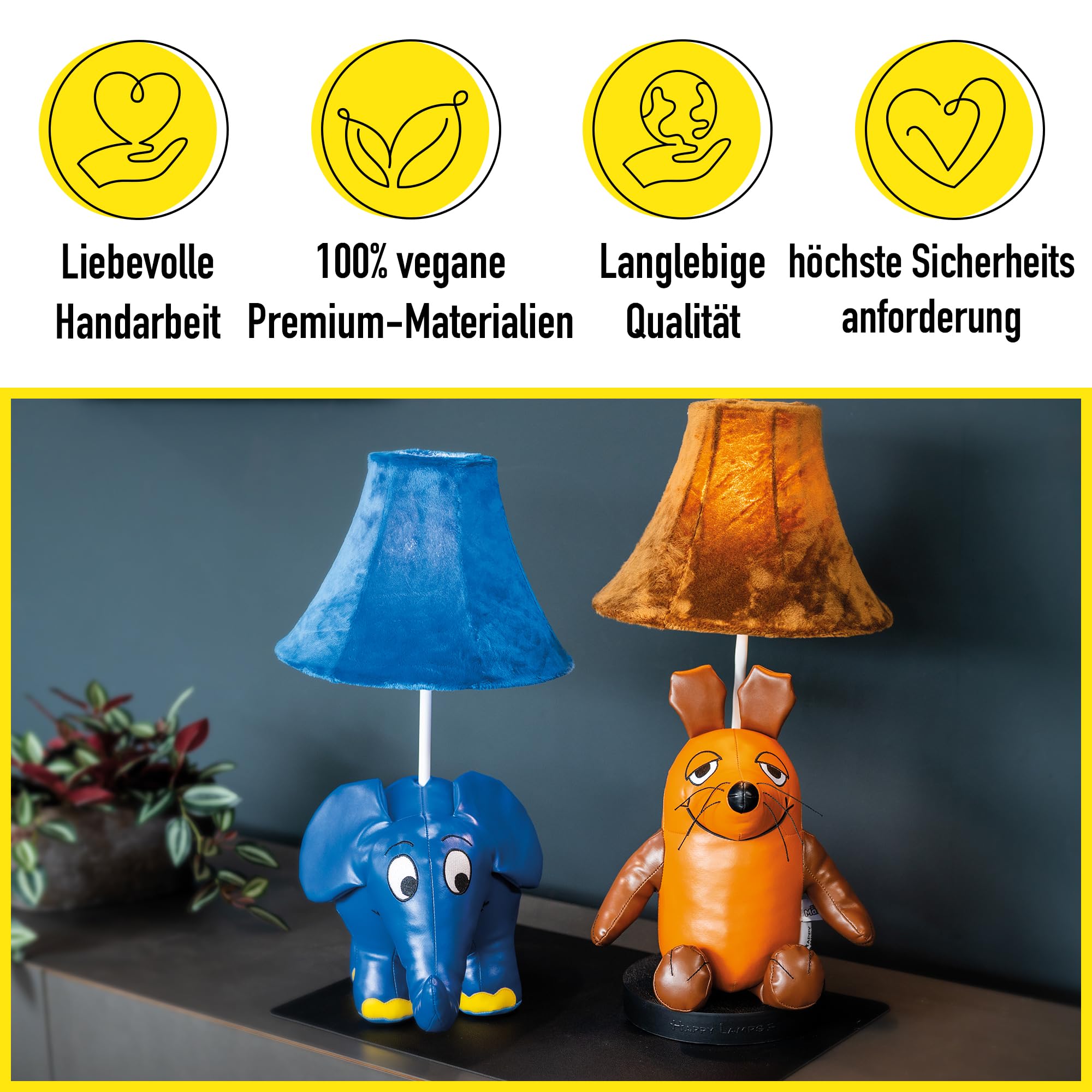 Maus LED-Tischleuchte 57 cm Leder Kinderzimmer Geschenk Handarbeit Lampe