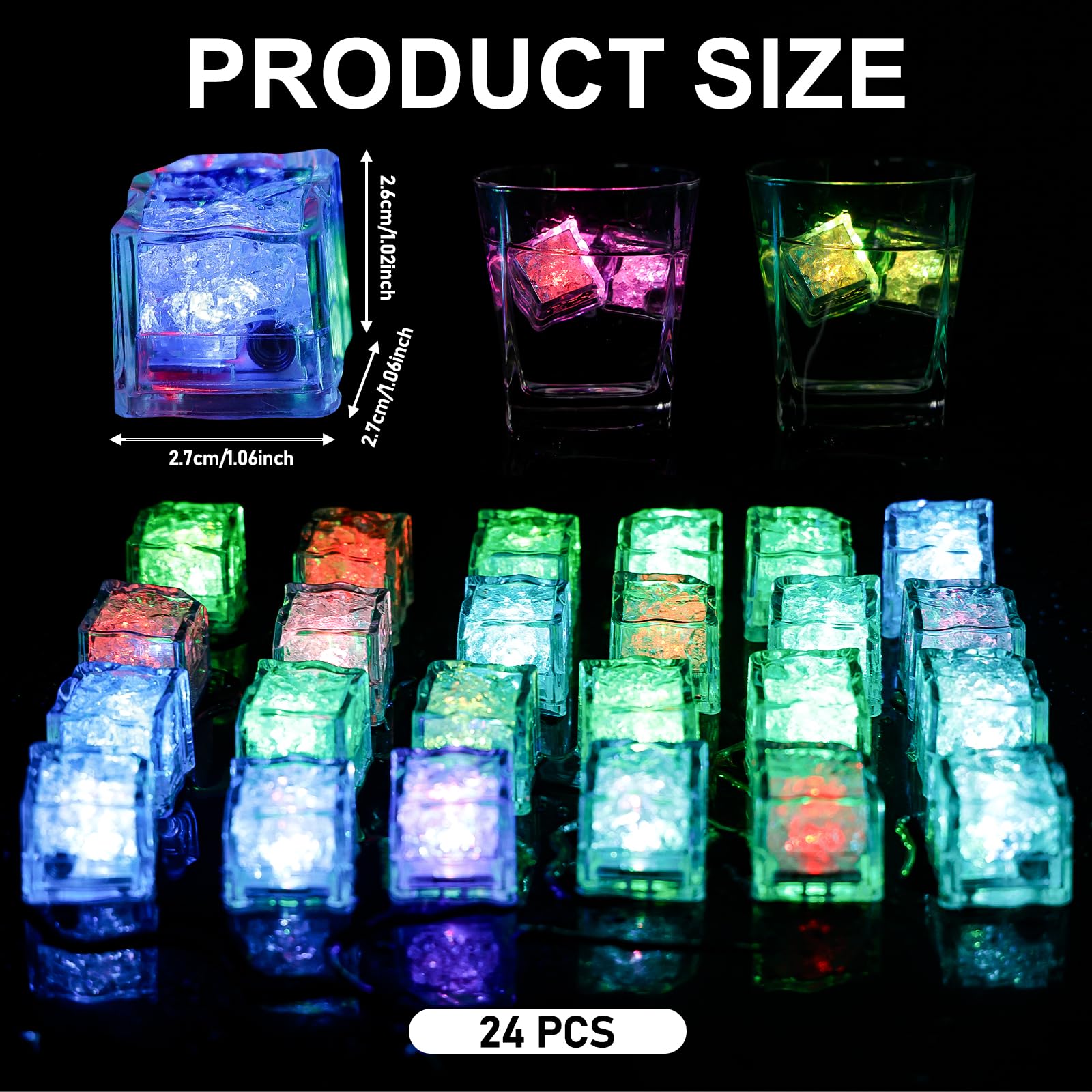 24 Cubetti Di Ghiaccio LED Luminosi – Riutilizzabili, Impermeabili, A Contatto Con Acqua – Per Feste, Matrimoni, Bar E Bevande Colorate - 4