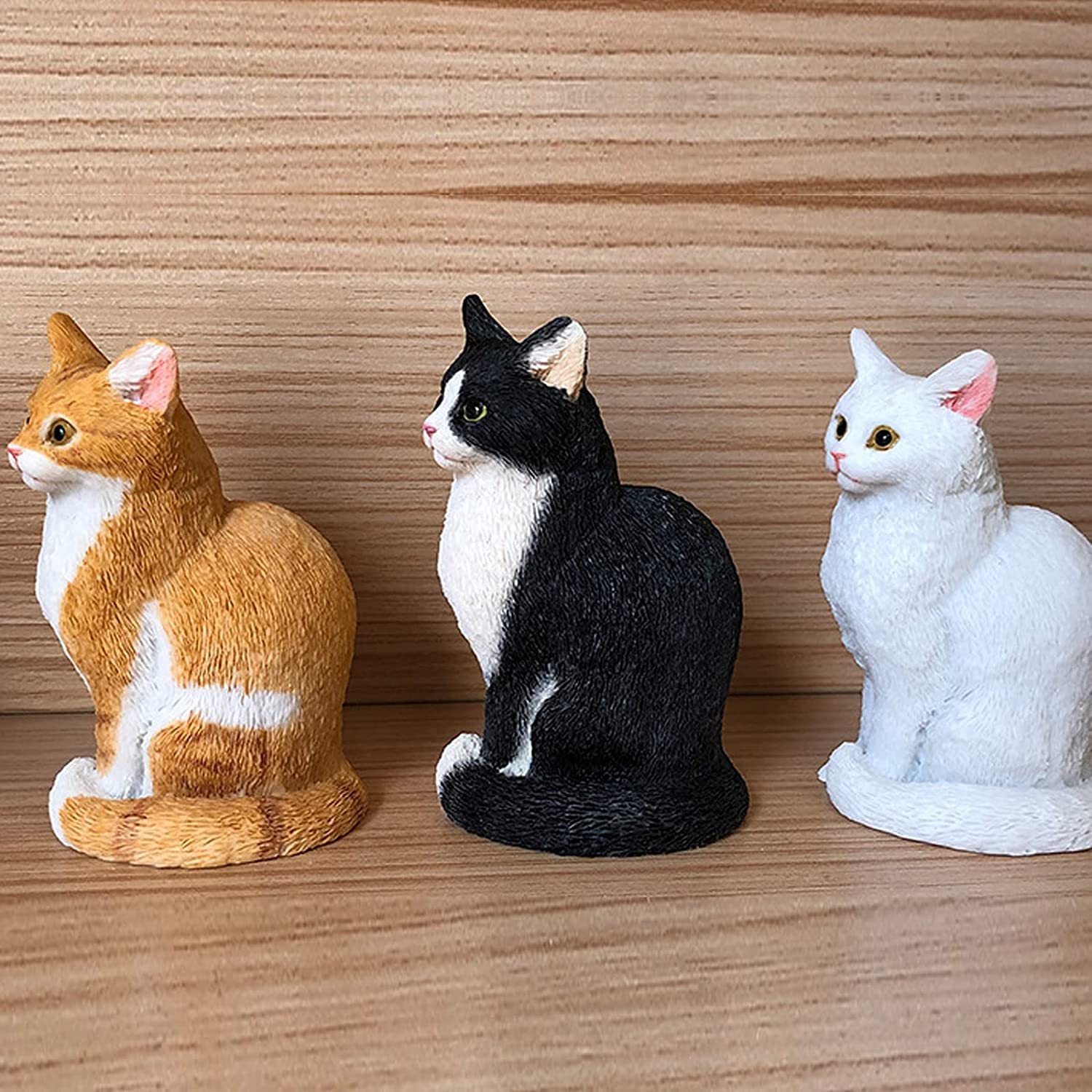 WQKING Katzenfigur Aus Kunstharz – Weiße Gartenstatue, Wetterfest, 5,8 X 4,3 X 8,9 Cm
