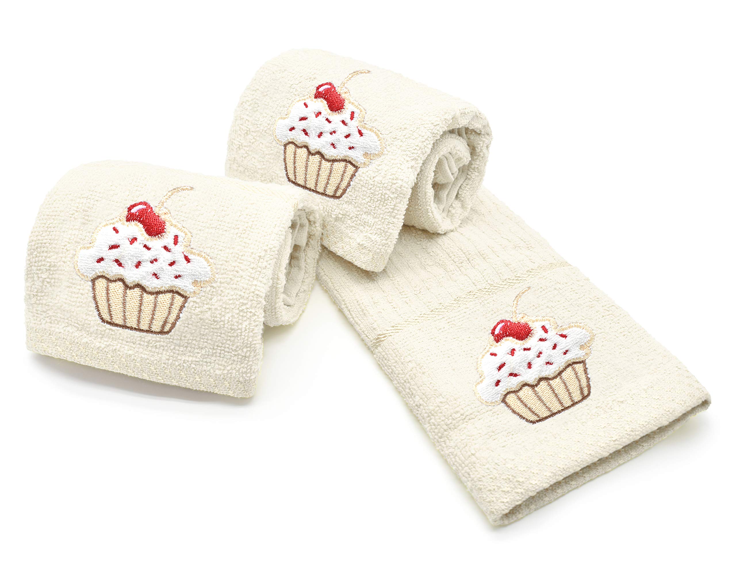 Ashley Mills Woven Embroidered Tea Towels Pack of 3 Large 40 x 70cms Super Absorbent Farm Animals 5 Styles 100% Cotton (Cupcakes, Cream) — image 1