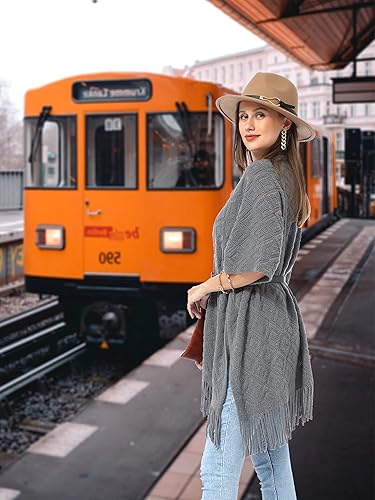 Vista 32 de Soul Young - Chal de punto para mujer, poncho con flecos y capa