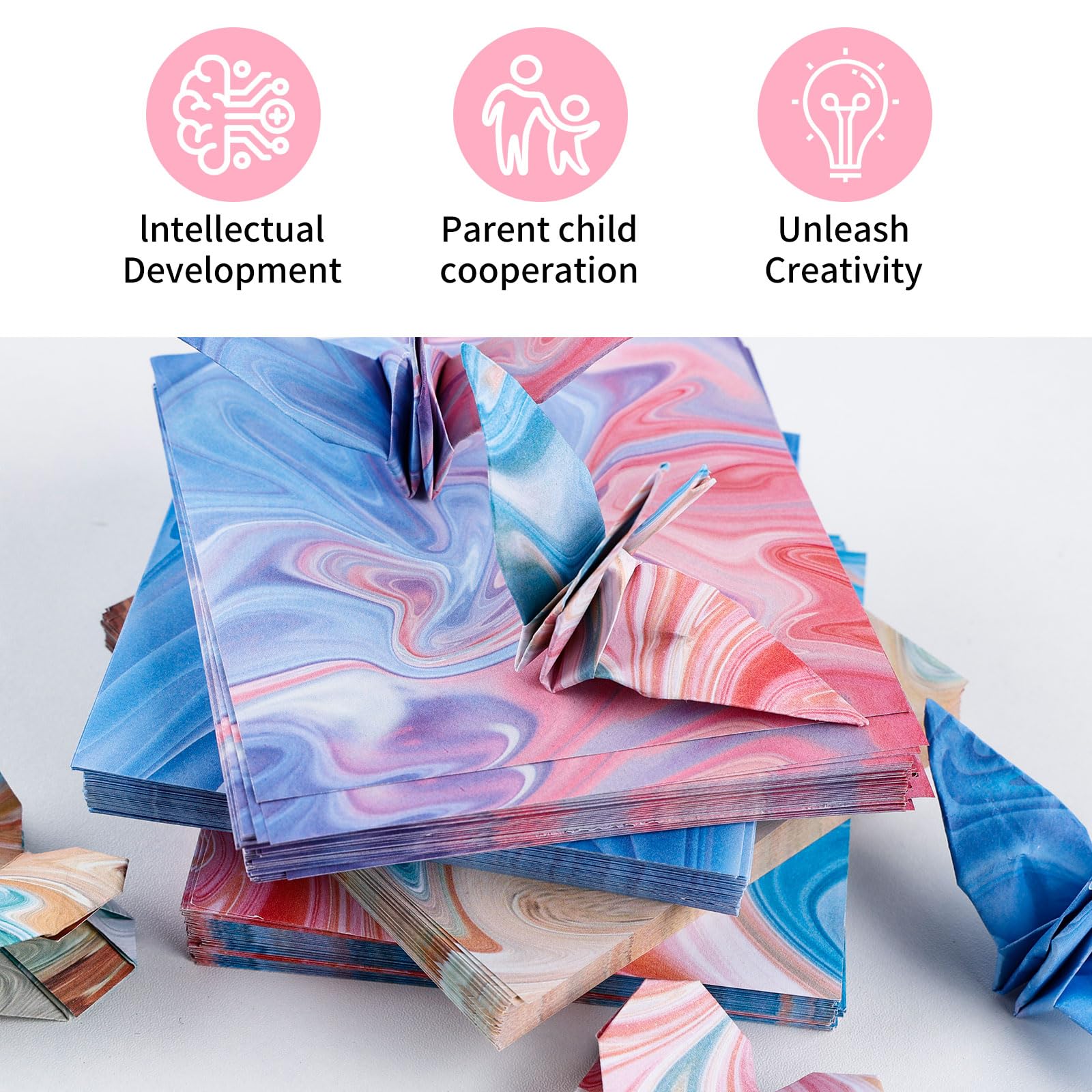 Papel Origami para Niños, 400 Gradiente Cuadrados Cartulinas Colores de Doble Cara 4 Bonitos Diseños Diferentes, 9,5 x 9,5 cm Papiroflexia para Niños Proyectos de Manualidades Escolares