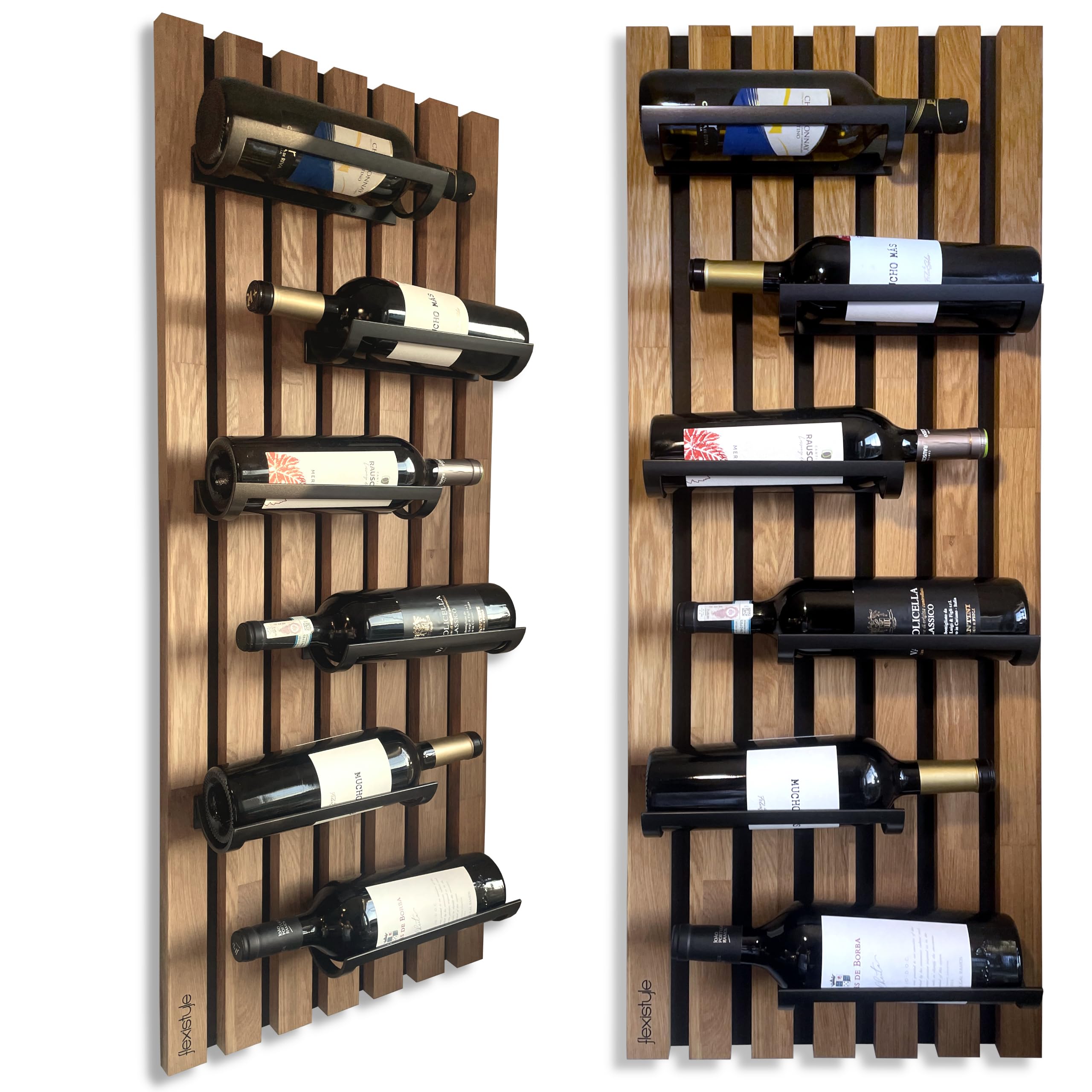 Todeco Weinregal Aus Holz & Metall – Wandmontiert Für 12 Flaschen + Gläser, 60x20x62 Cm