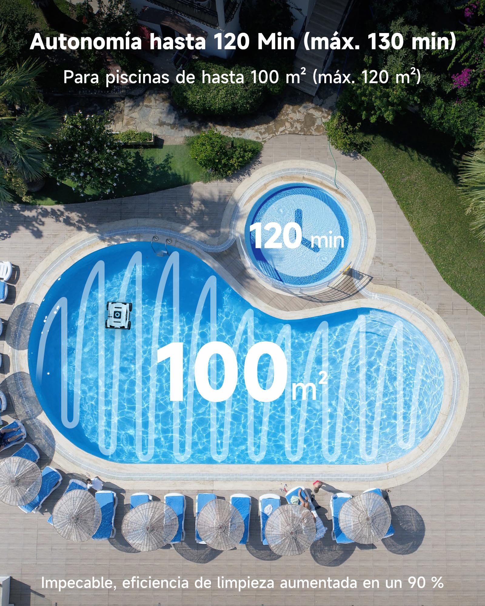 WYBOT Osprey 300II Robot Limpiafondos Piscina Automatico con Batería, Sin Cable, Aspirador Piscina para Piscinas Desmontables 100 m², Motores Dobles, Boquilla Ajustable, 120 Min (Blanco Negro)