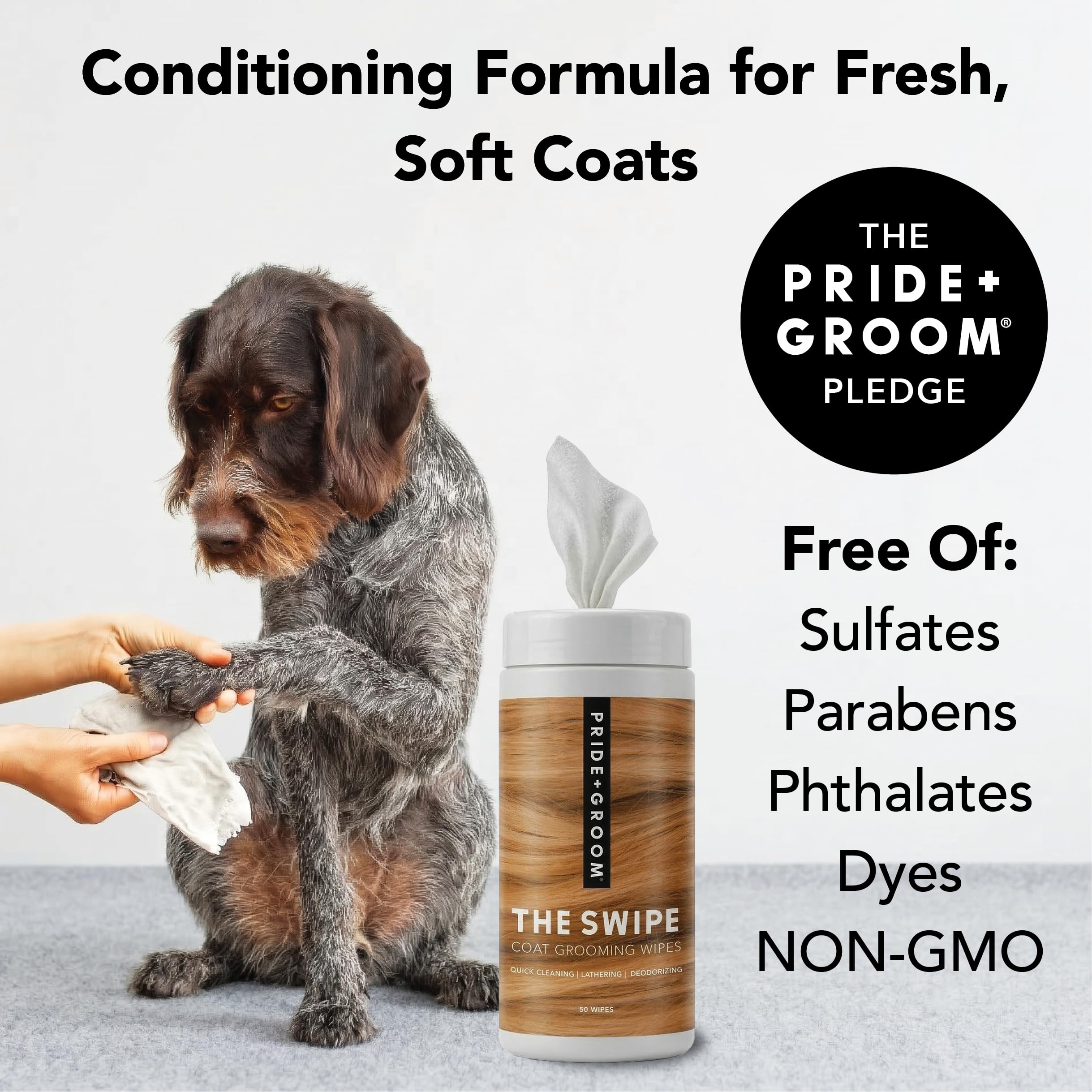 PRIDE AND GROOM - The Swipe - Chusteczki do pielęgnacji sierści dla psów - szybkie czyszczenie - kojące - dezodoryzujące - 30 chusteczek zapachowych