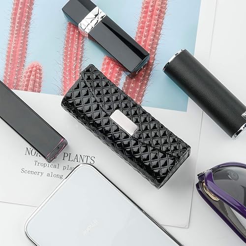 Vista 3 de Beautyflier - Estuche de lápiz labial de piel PU para mujeres con espejo, rectangular, estuches de maquillaje para viajes en bolso, soporte