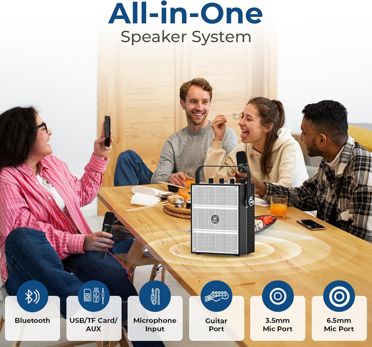 People using the WINBRIDGE S99 PA system with various connectivity options