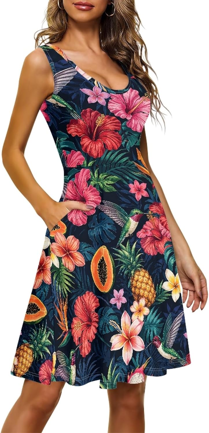 TOADDITDO Womens Summer Sleeveless Tank Dress with 2 Side Pockets XS-4XL Plus Size
