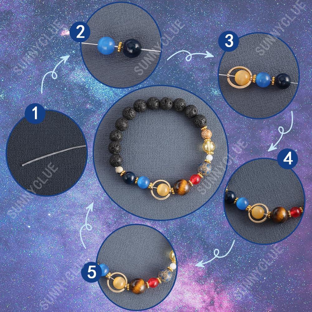 SUNNYCLUE 1 Box 6 Sets Solar System Bracelet Making Kit Guardian Star Bracelets Universe Planet Galaxy Beads Gemstone Bead Natural Stone Beads for Jewelry Making Kits Beading Space Gift Supplies - Image 6