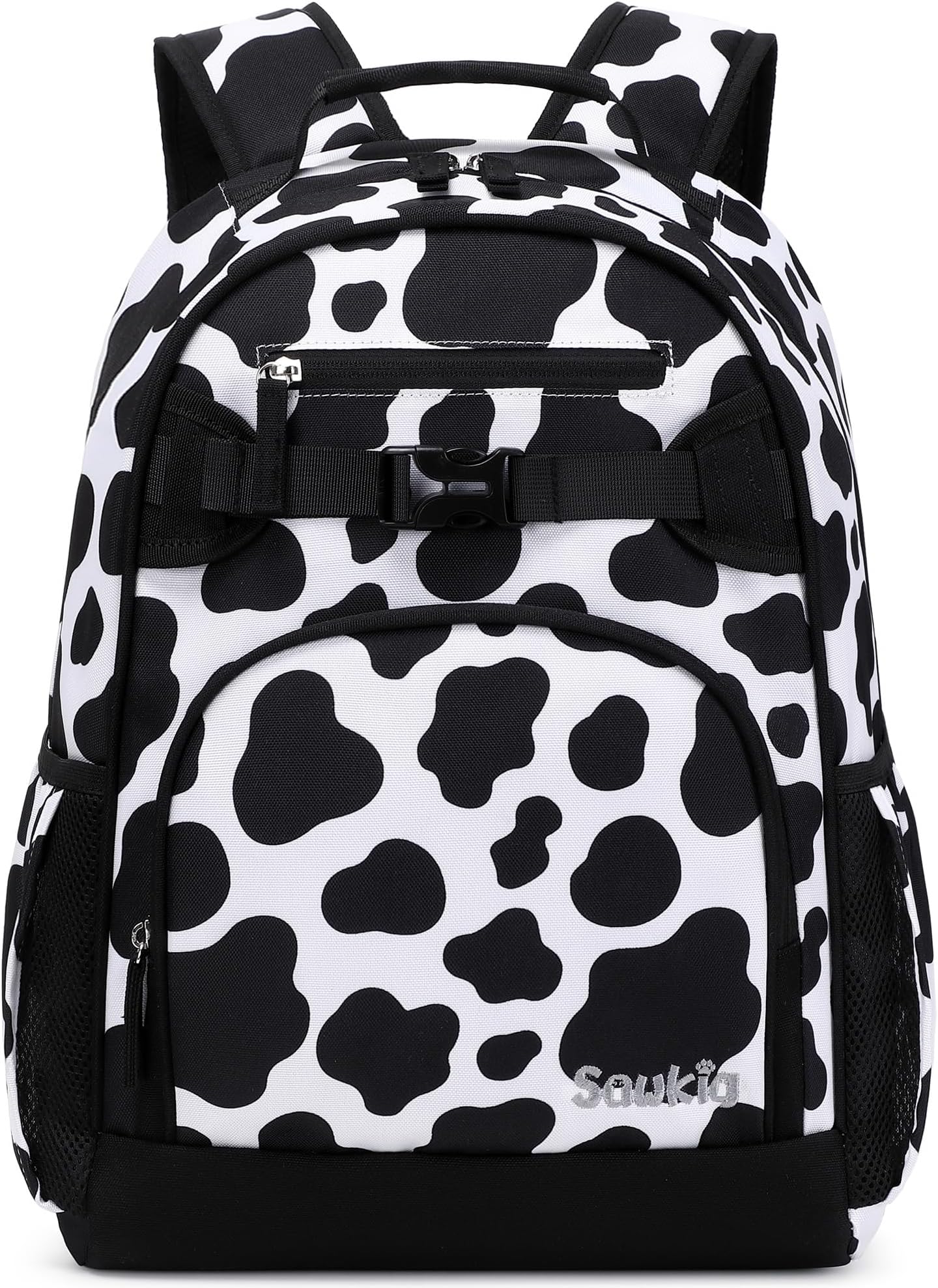 Cute Cow Print Backpack for School Bookbag Kids Kindergarten Elementary Backpacks for Girls ages 6-8-10 (Black Cow Print)