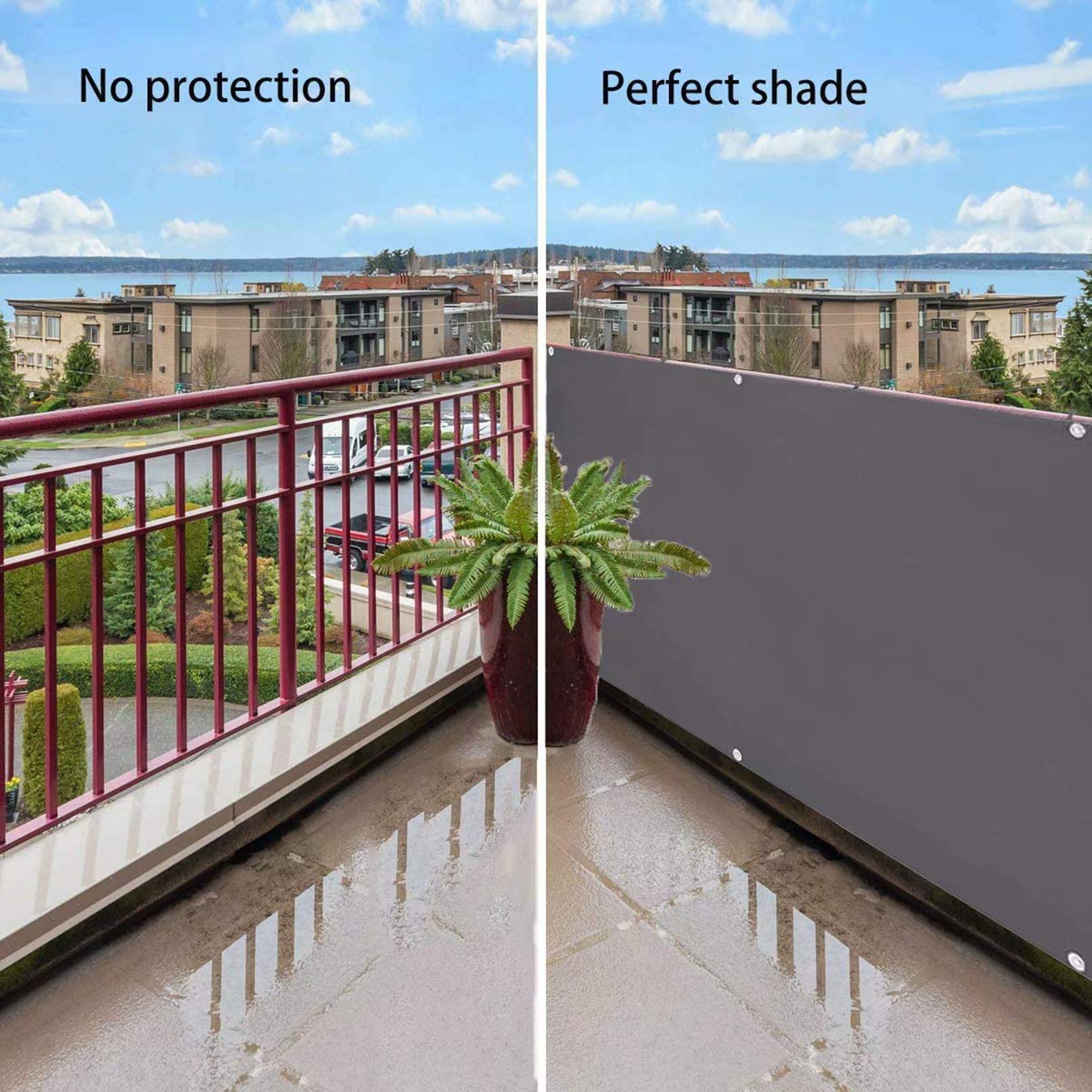 Wodoszczelny pokrowiec na balkon, prostokątny, z oczkami i sznurkiem, do ogrodu, na taras, boisko sportowe, 1 x 5 m, ciemnoszary