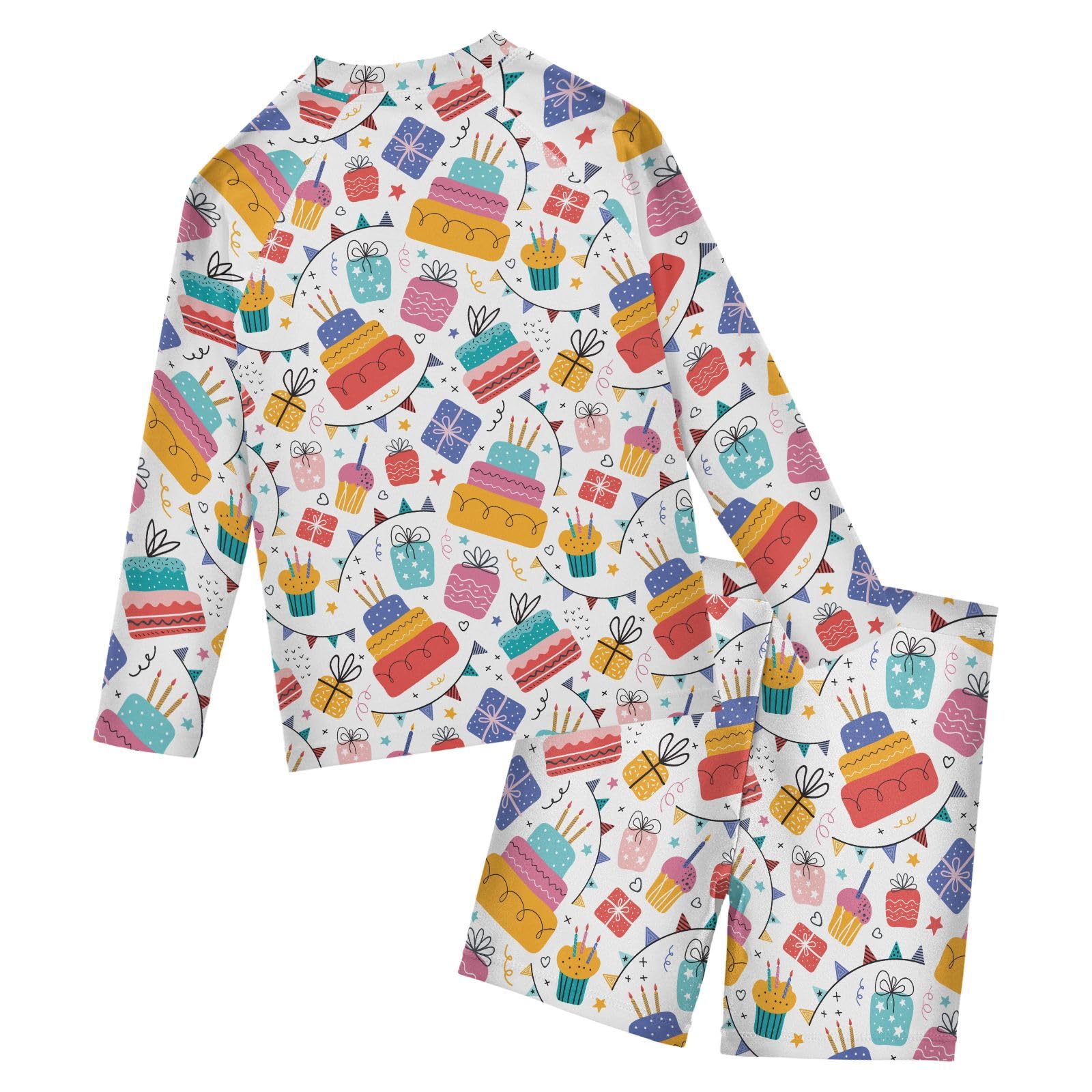 ZZXXB Birthday Cake Boys Swimsuit Rash Guard Toddler Kids Long Sleeve Swim Shirt and Trunks 3T