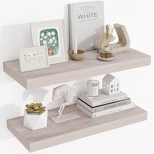 Miniatura 43 de Estantes flotantes de 24 pulgadas, con textura 3D de veta de madera, estantes flotantes de pared de 24"x9.25"x1.5" de profundidad, estantes de Roble