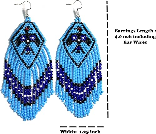 Miniatura 2 de Pendientes hechos a mano con cuentas de cristal de estilo nativo americano, pendientes de cuentas nativas al estilo mexicano de artesanos, regalos