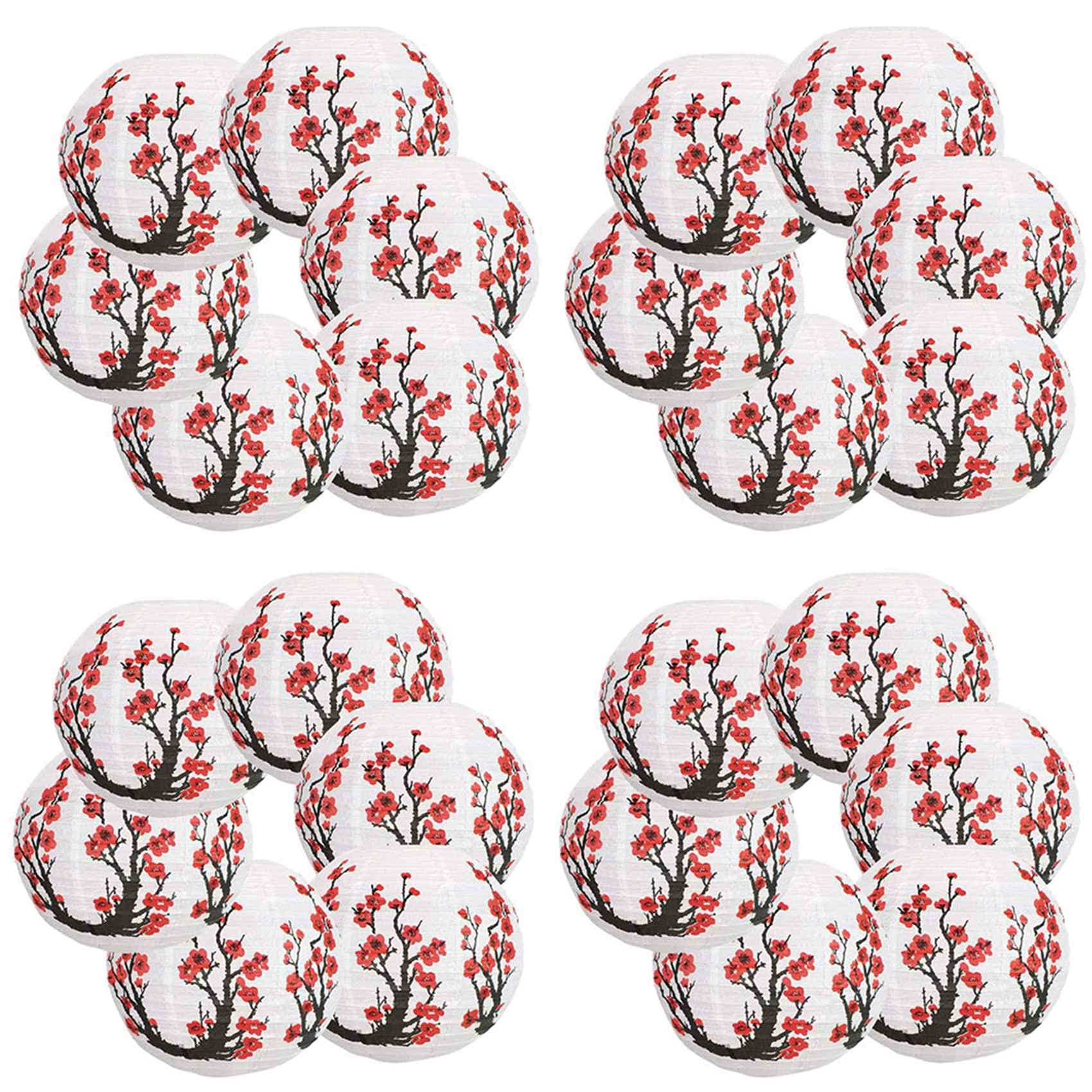 Hndhbfgrt White&Red 24 Pack 12Inch Flowers Paper Lantern White Round Chinese Japanese Paper Lamp