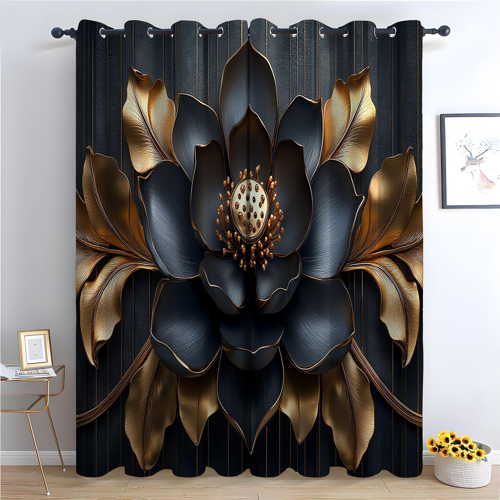 WIKEO Floral Curtains for Living Room Vintage Floral Pattern Botanical Blackout Curtain,Thermal Insulated Long Farmhouse Print Decorative Grommet Drapes, 2 Panels-52 W x 96" L (Pack of 2)