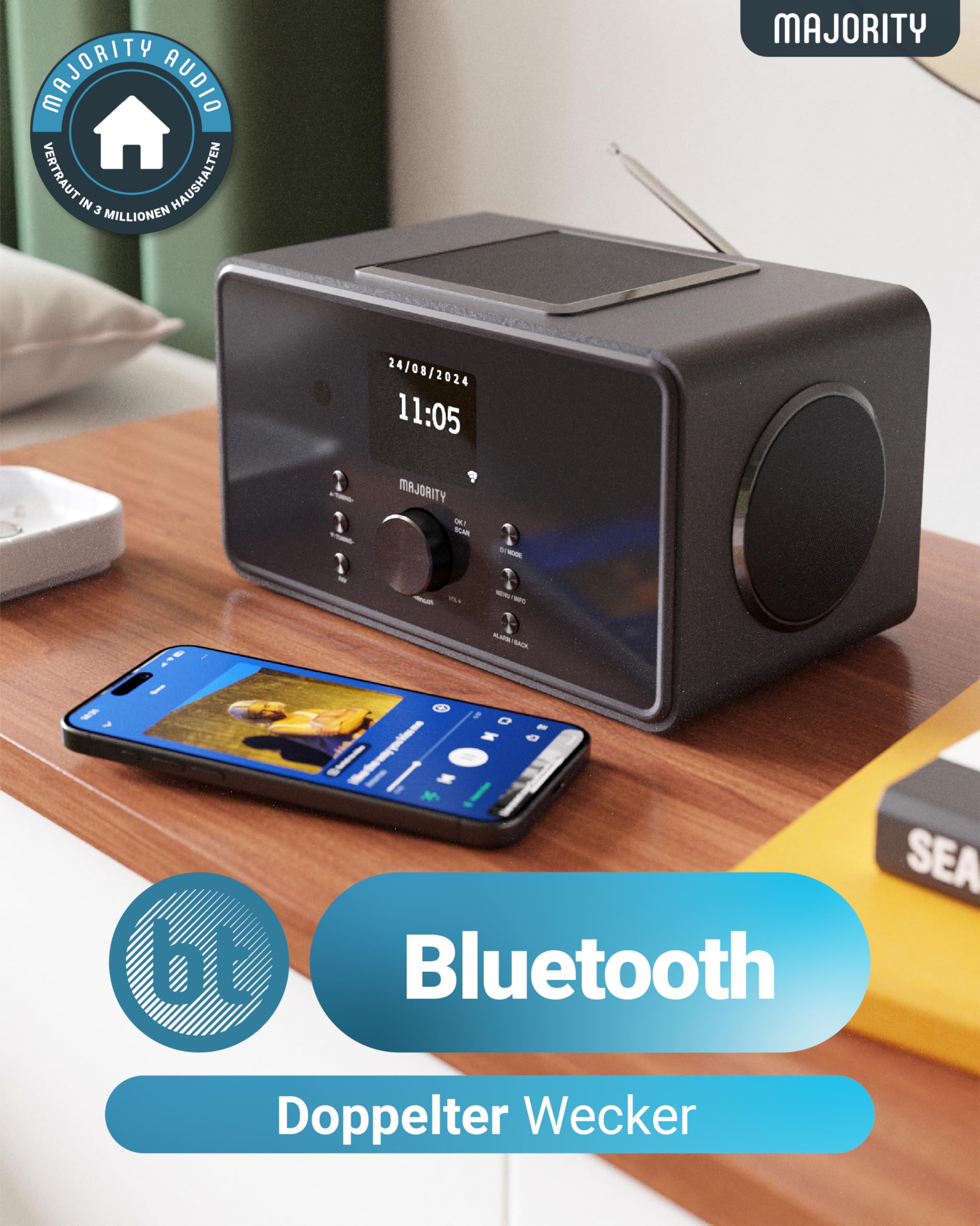 Internetradio WLAN | DAB Radio mit Bluetooth | Küchenradio 100 Watt 2.1-Lautsprecher mit Subwoofer | DAB Plus Radio | Internet Radios | Digitalradio DAB Plus mit Fernbedienung | MAJORITY Bard