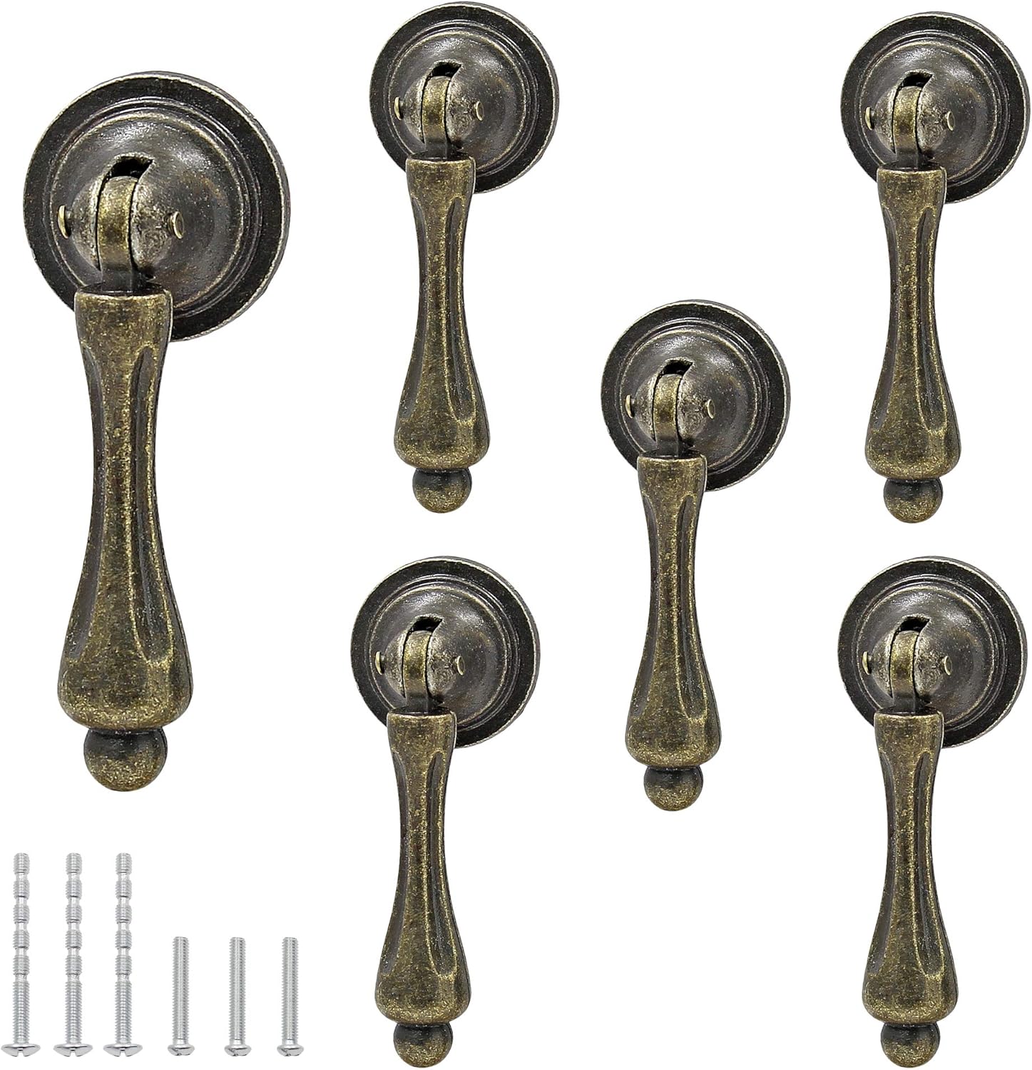 Bonsicoky 6Pcs Antique Bronze Tear Drop Pulls, Vintage Cabinet Decorative Pull Handle Knob with Screws for Drawer, Dresser, Wardrobe