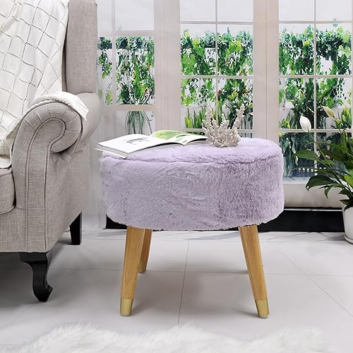 Miniatura 8 de Otomana ovalada de piel sintética morada de 22 x 18 x 18.5 pulgadas de alto, cómoda y esponjosa color violeta con patas de madera, reposapiés