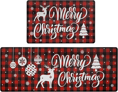Miniatura 8 de Bsmathom Juego de 2 alfombras y tapetes de cocina antifatiga de Navidad, antideslizantes, impermeables, tapetes de escritorio cómodos para cocina