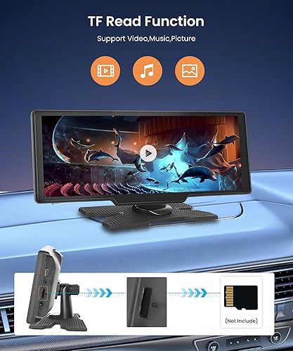 Miniatura 7 de Podofo Pantalla Carplay inalámbrica de 10.26 pulgadas para coche, Carplay Android Auto, 1080P IPS pantalla táctil 2 Bluetooth/manos