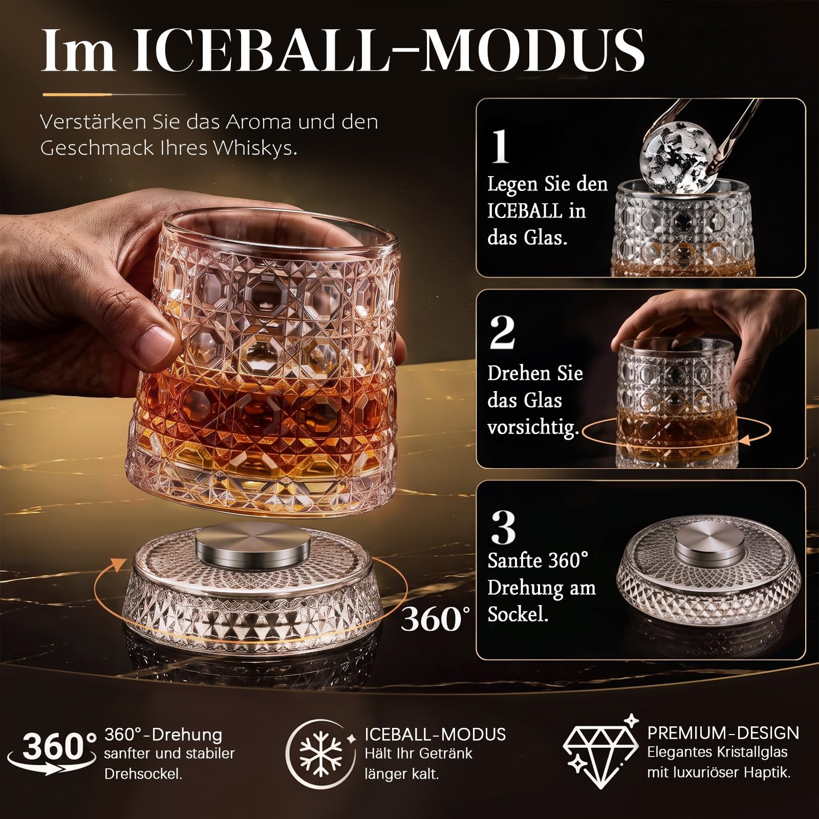 Lot de 4 verres à whisky rotatifs, 300 ml, verres à whisky à tourner